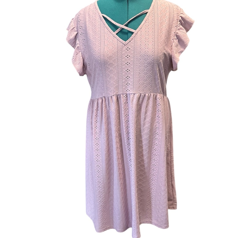 Sz 3x Pink Eyelet Dress with Ruffle Sleeves